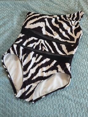 Carmen Marc Valvo Zebra Print One Shoulder Swimsuit